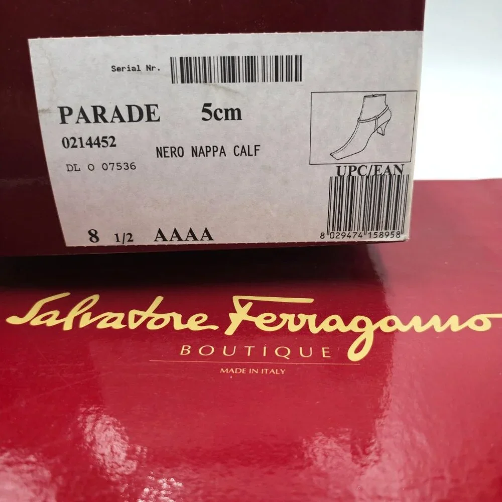 Ferragamo Italy Womens 8.5 4A Narrow Black Leather Dress Shoes Zip Ankle Boots - Picture 6 of 12